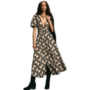 Anthropologie Plunge Neckline Puff Sleeve Printed Pullover Midi Dress Size: XS